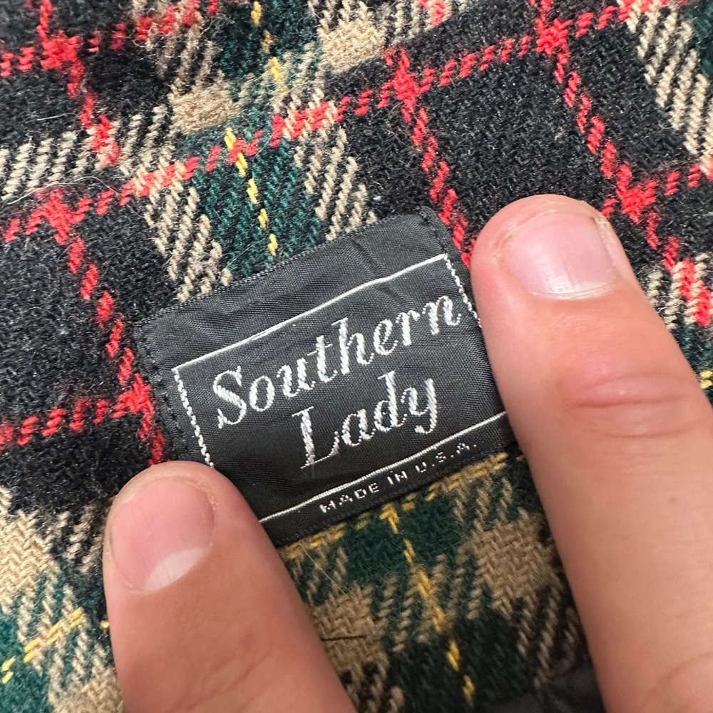 Southern Lady Blazer Plaid Wool Blend‎ Green Red Made in USA Vintage 7/8 Coat - Picture 2 of 8